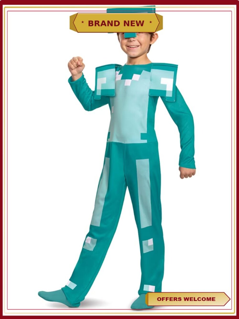 Minecraft Diamond Armor Halloween Costume Kids Boys Size S Classic Jumpsuit